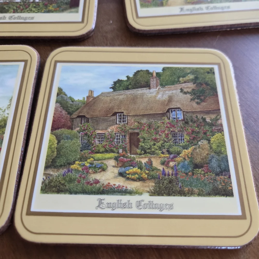 Vtg Pimpernel Cork-backed Coasters (6) English Cottages New Old Stock